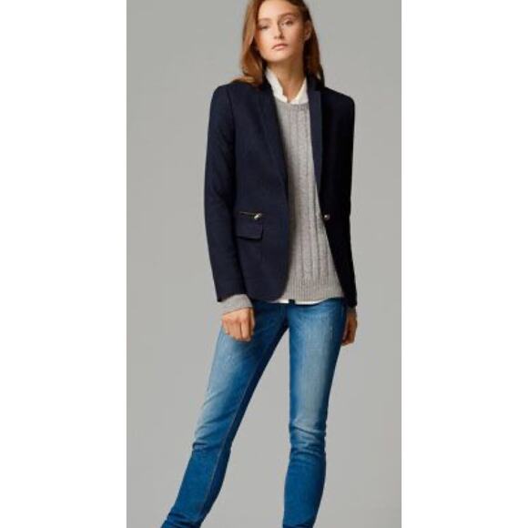 Massimo Dutti Cotton Wool Blend Blazer Gold Zipper Pocket Navy size 6 - Picture 1 of 8